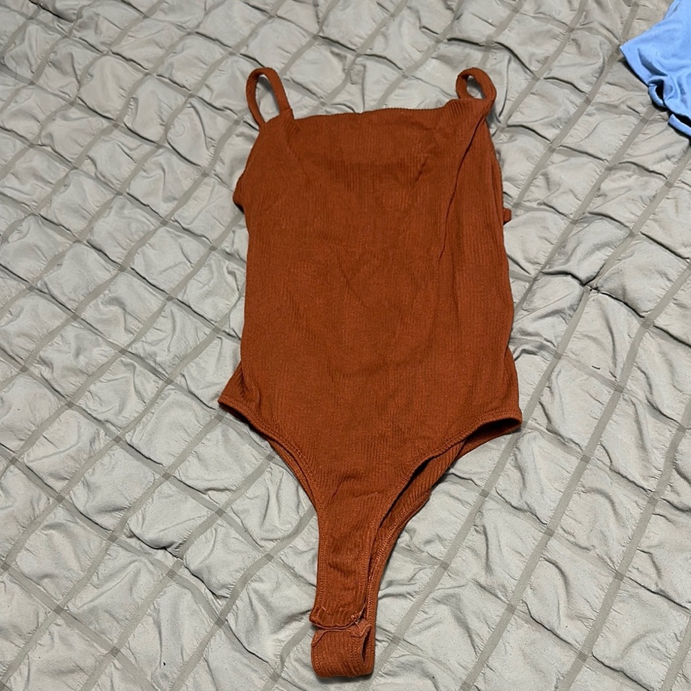 Lulu's Brown and Orange Bodysuit Top